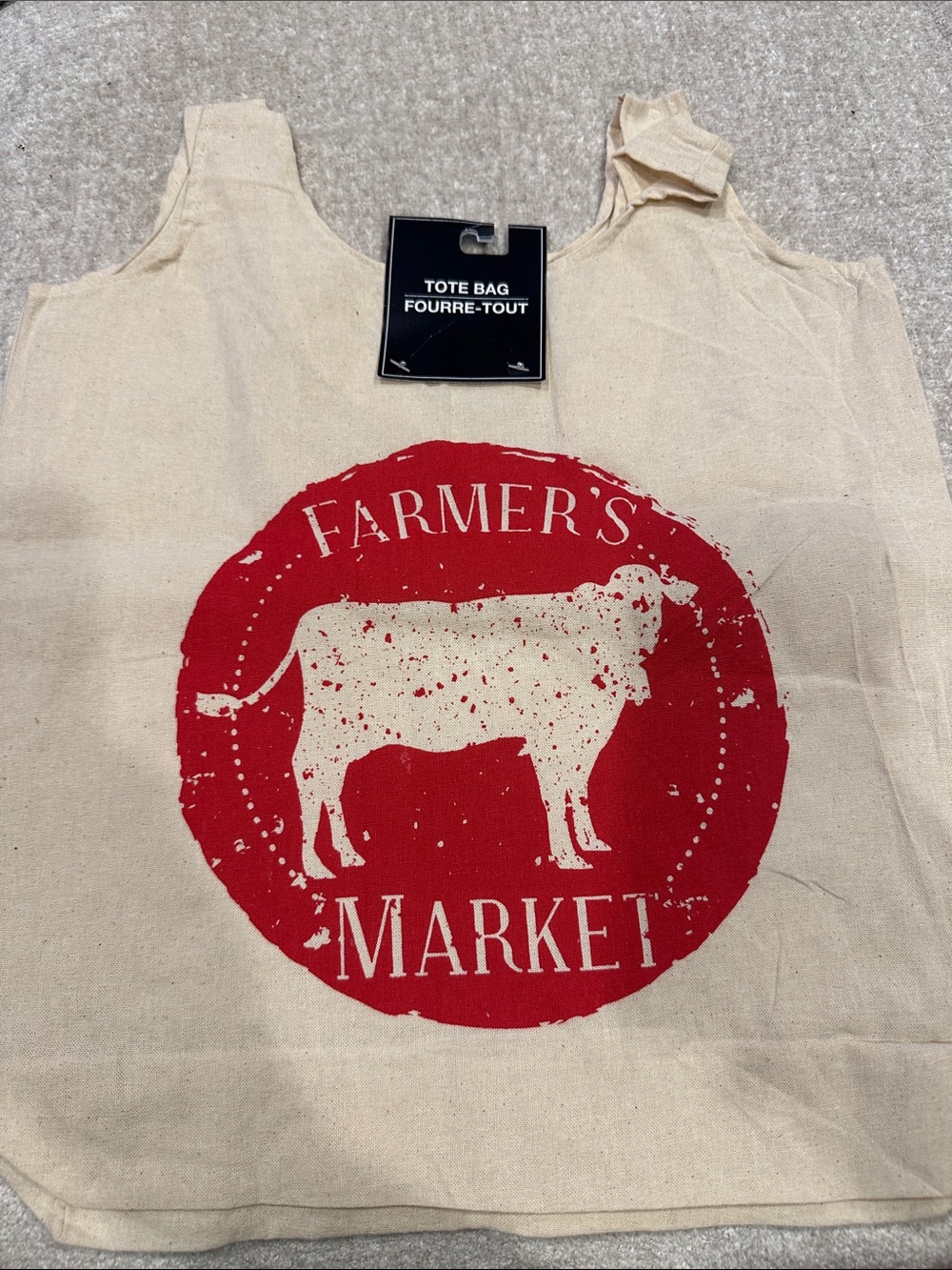Farmer's Market Canvas Tote Bag - Red & Natural